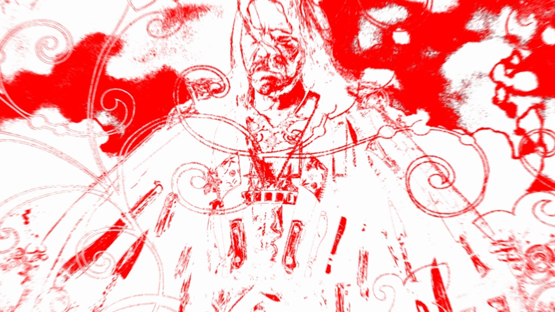 red and white stylized character art