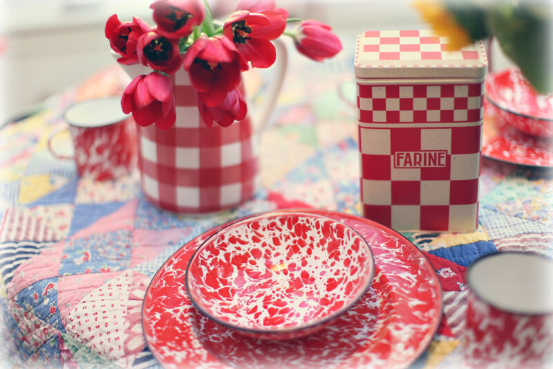 Red and White Table Setting