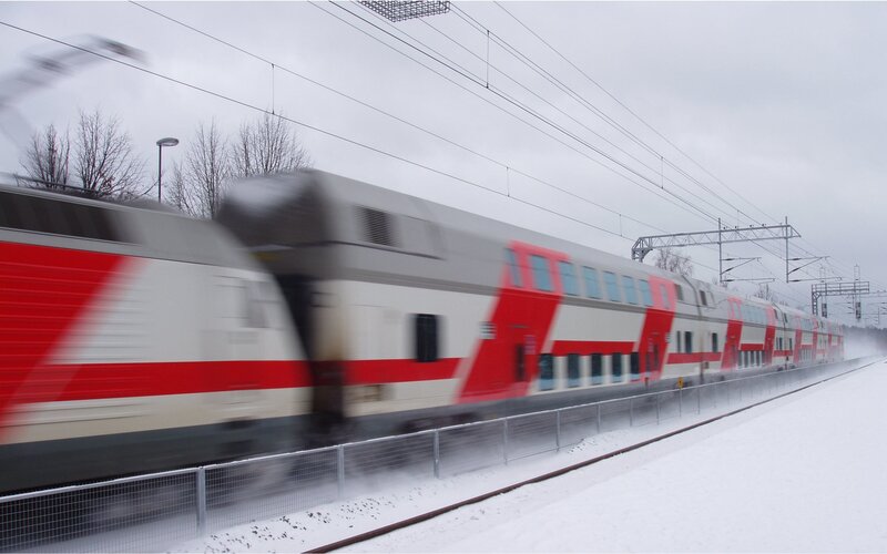 Red and White Train — Cold, Winter