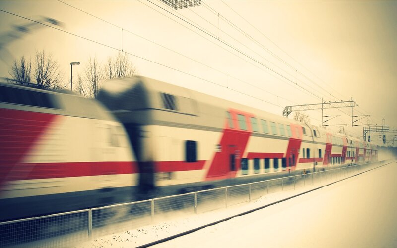 Red and White Train — Dynamic, Winter