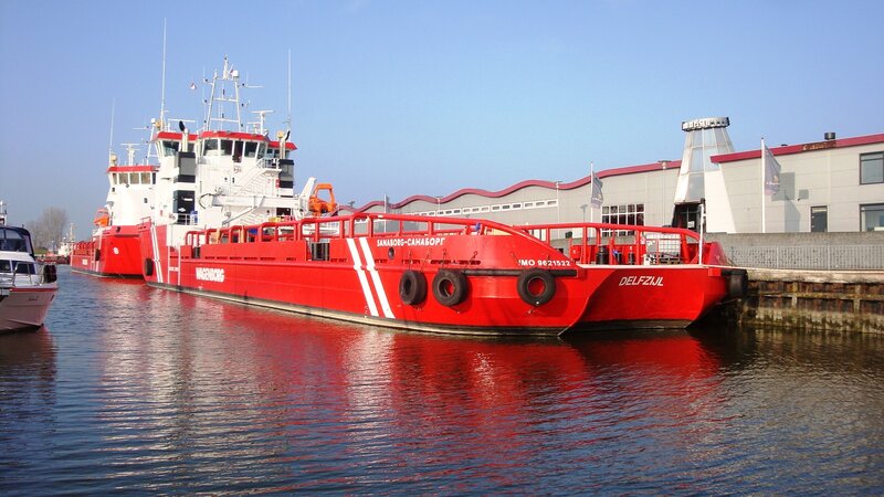 Red and White Tugboat