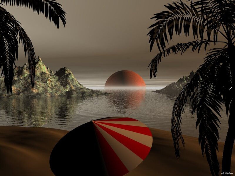 Red and White Umbrella — Brown