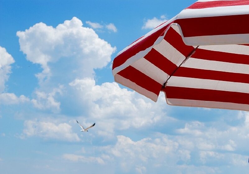 Red and White Umbrella — Serene, Afternoon
