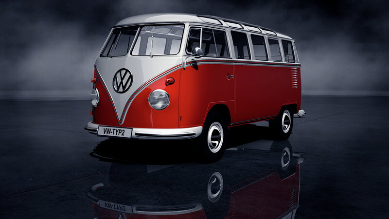 Red and White Van — Dramatic, 3d Render, Headlights