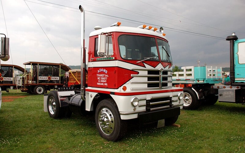 Red and white vintage truck