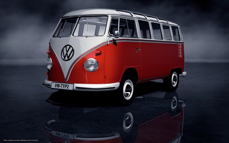 Red and white VW bus