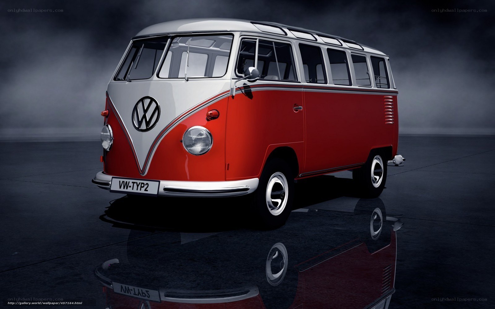 Red and white VW bus