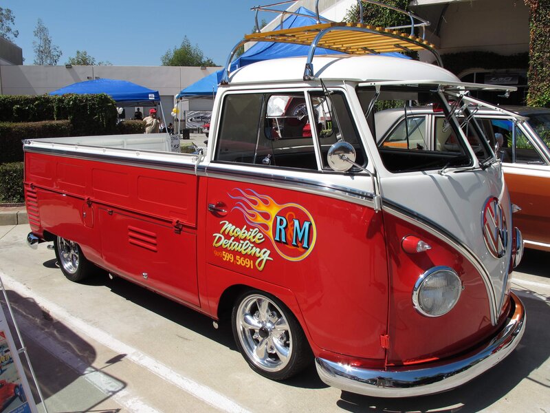 Red and white VW pickup truck