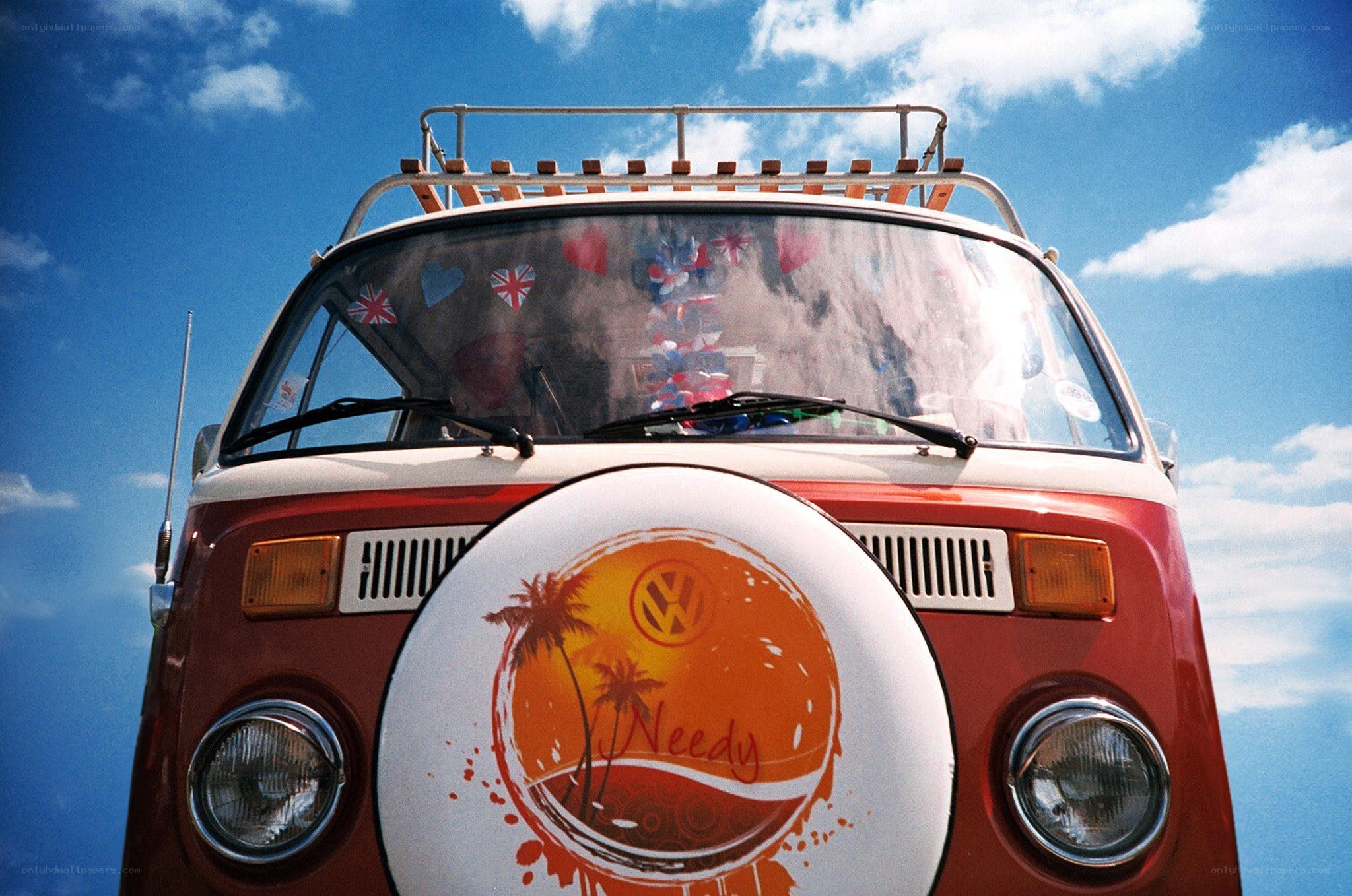 Red and white VW van