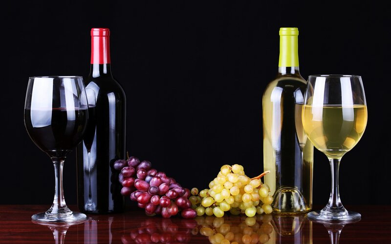 Red and White Wine Bottles
