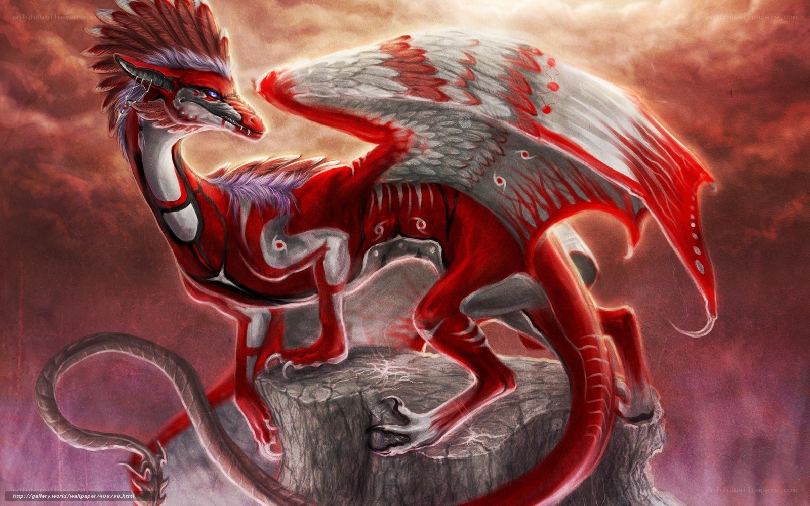 Red and white winged dragon