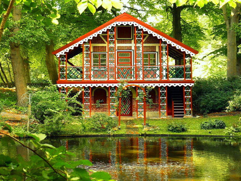 Red and White Wooden House