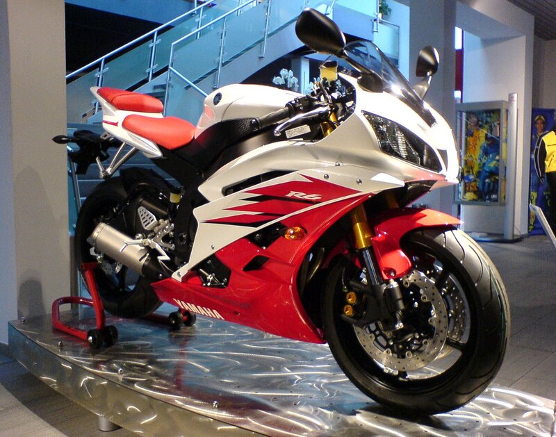 Red and white Yamaha R6 motorcycle