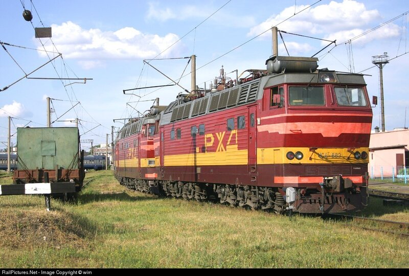 Red and yellow electric locomotive