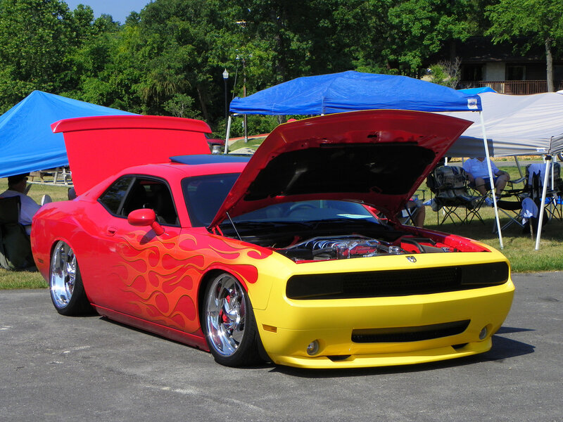 red and yellow flame car