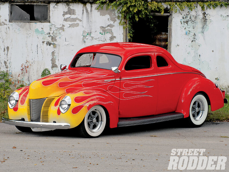 Red and yellow flame custom car