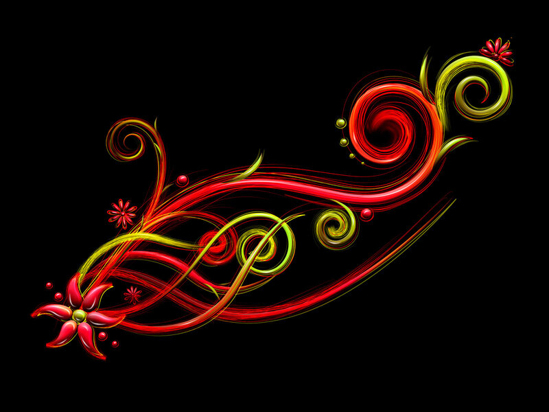 Red and yellow floral swirls