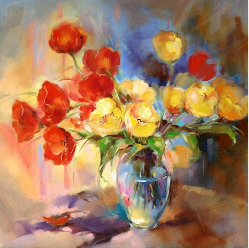 Red and Yellow Flowers — Calm, Painting