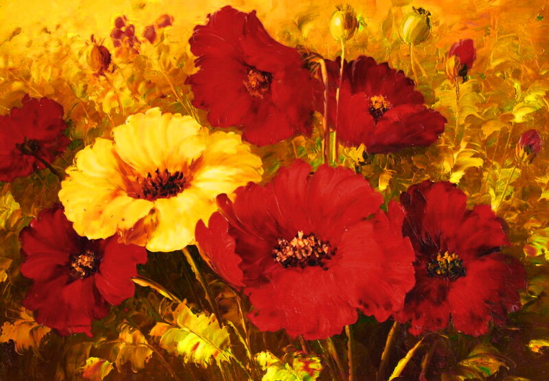 Red and Yellow Flowers — Vibrant, Painting