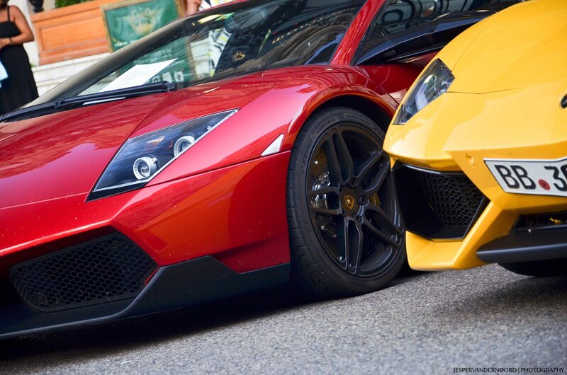 Red and yellow Lamborghini cars