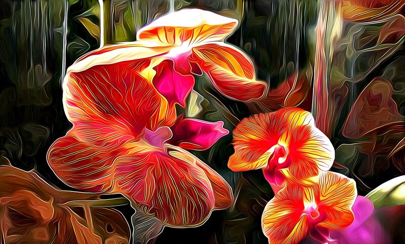 Red and Yellow Orchids — Vibrant, Digital Art