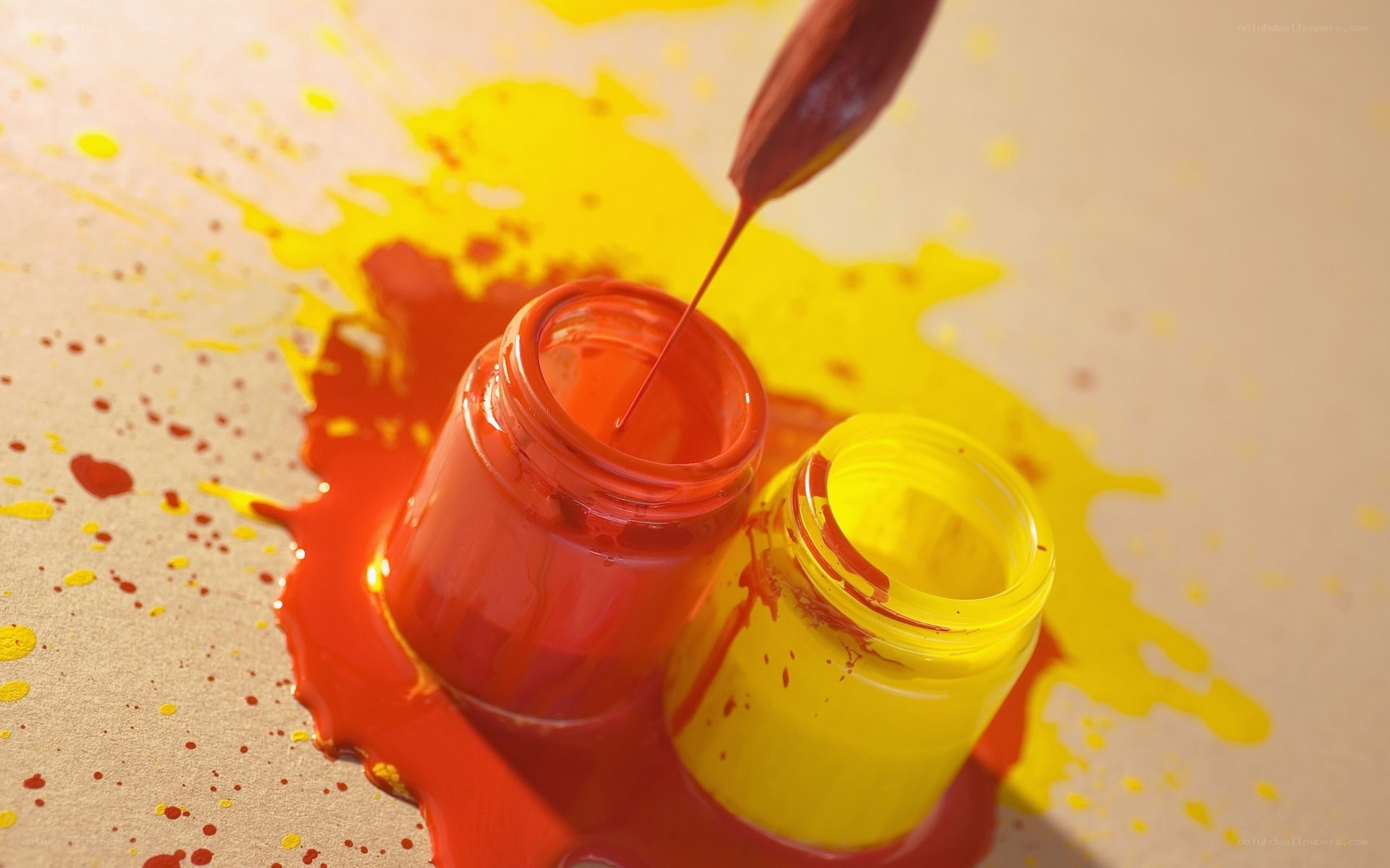 Red and yellow paint splatters