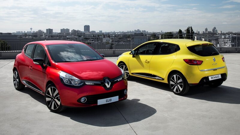 Red and yellow Renault Clio cars