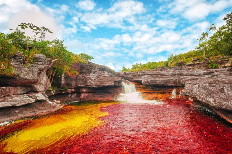Red and Yellow River Waterfall