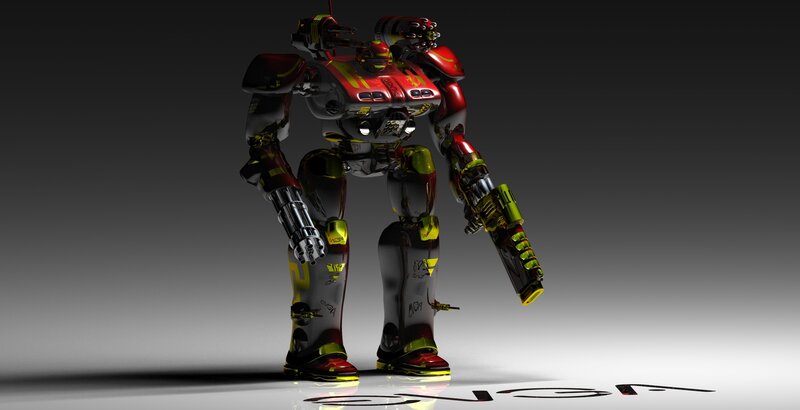 red and yellow robot mech