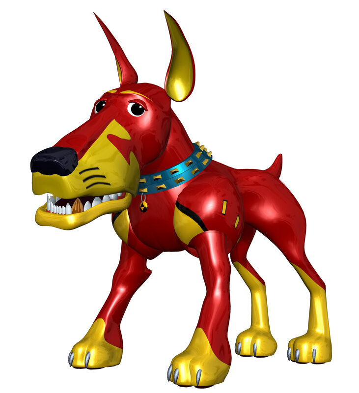 red and yellow robotic dog