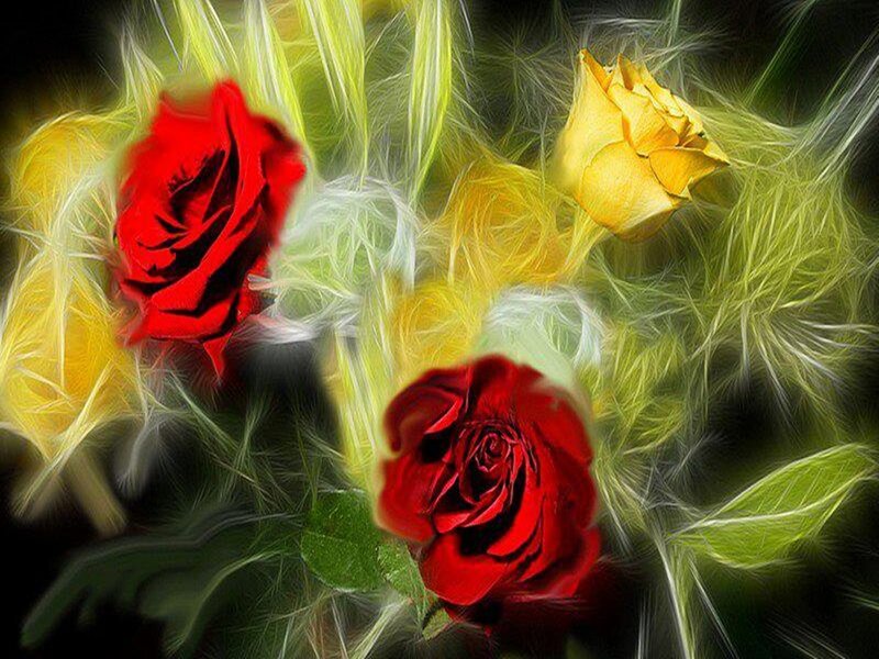 Red and Yellow Roses — Vibrant, Digital Art