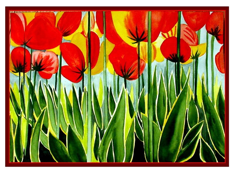 Red and yellow tulips painting