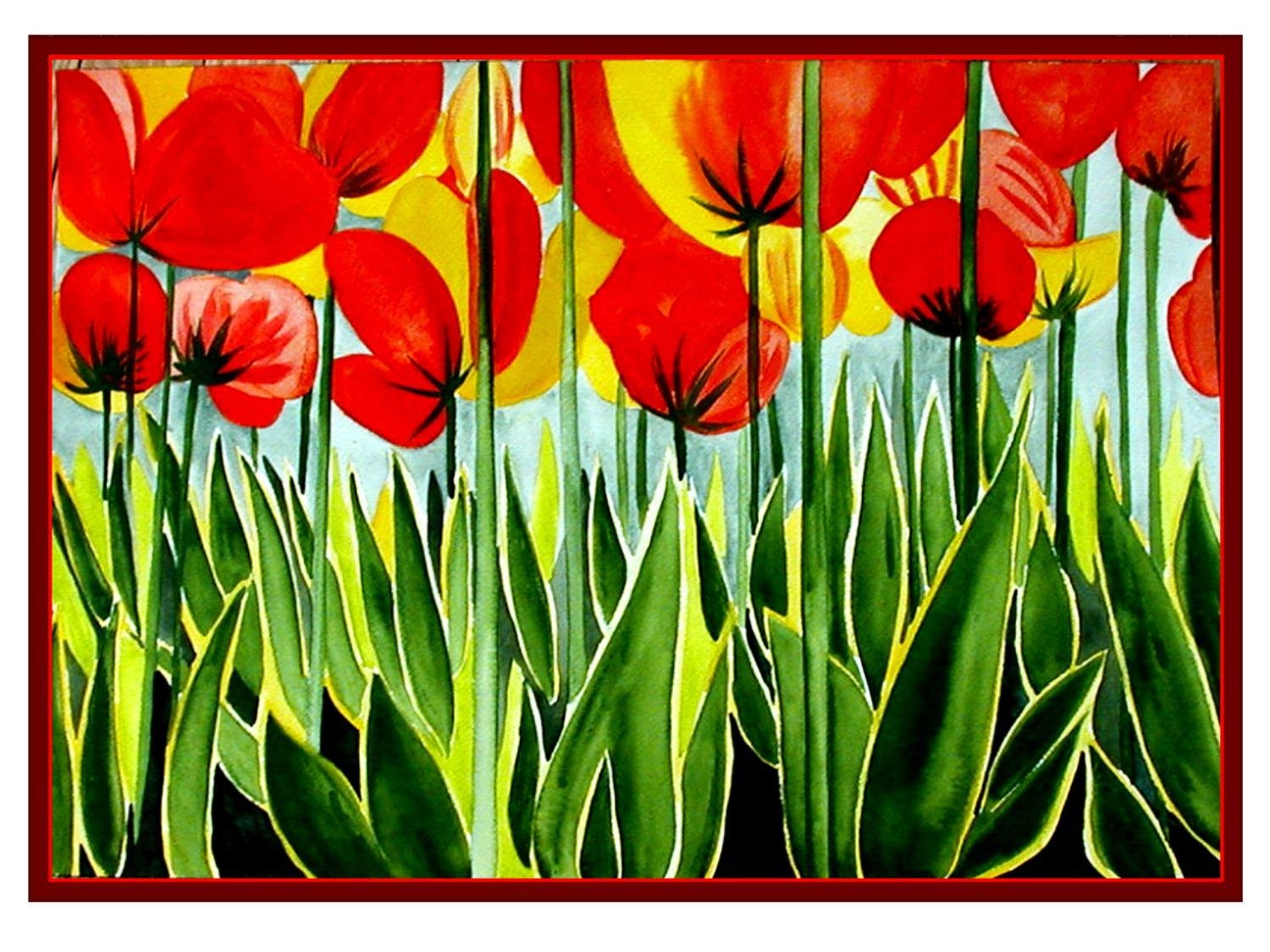 Red and yellow tulips painting