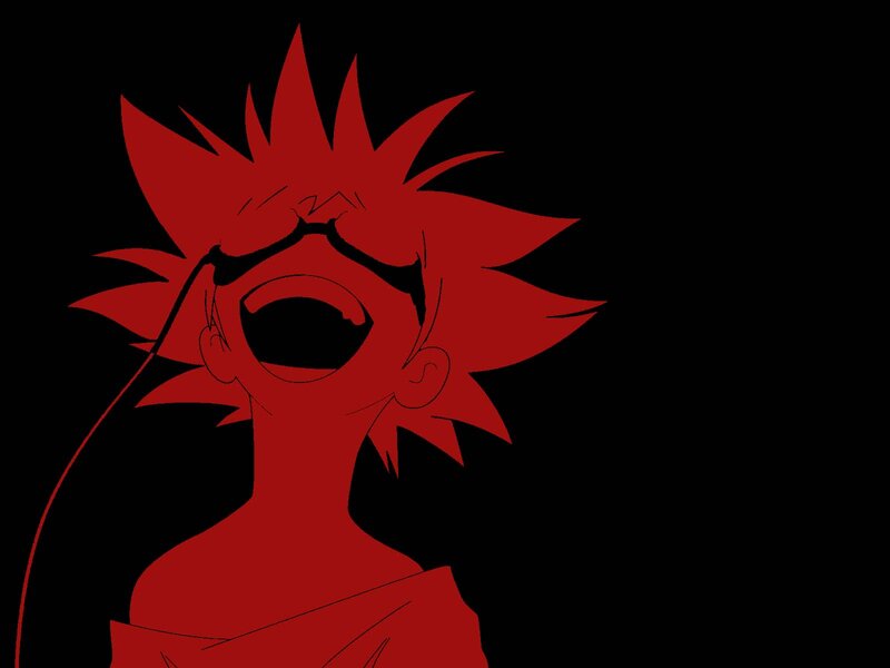 red anime character screaming