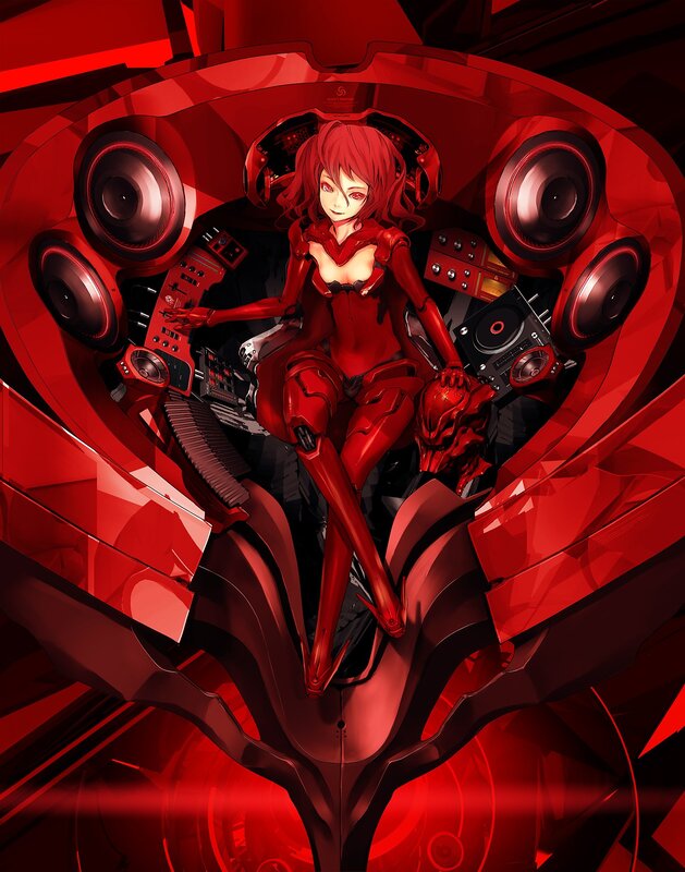 red anime girl in cockpit