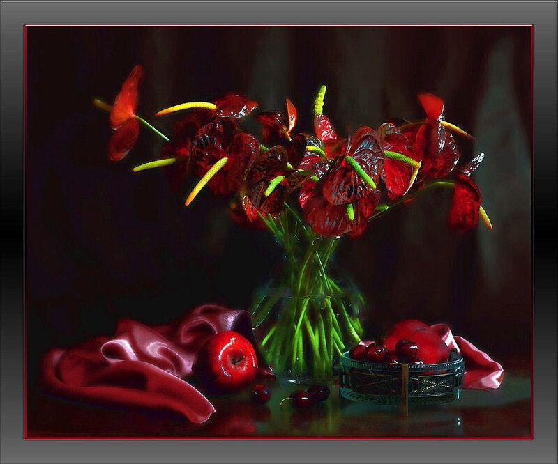Red Anthuriums in Vase