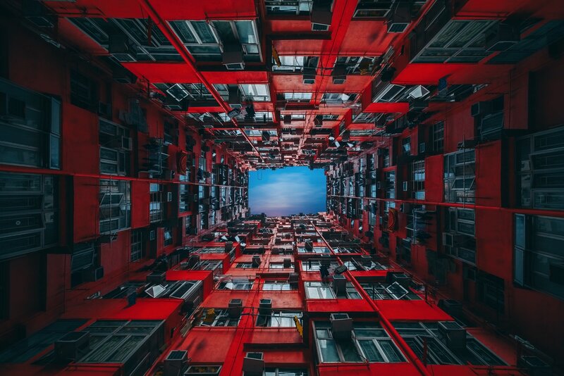 Red Apartment Buildings — Dramatic