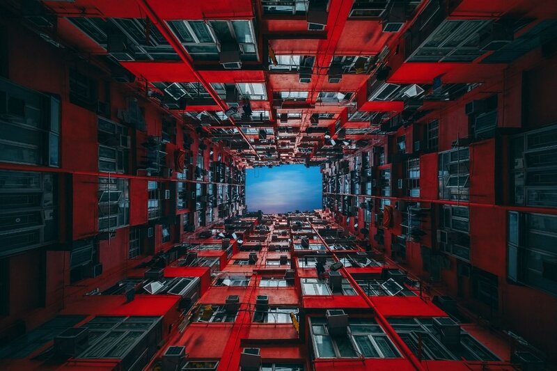 Red Apartment Buildings