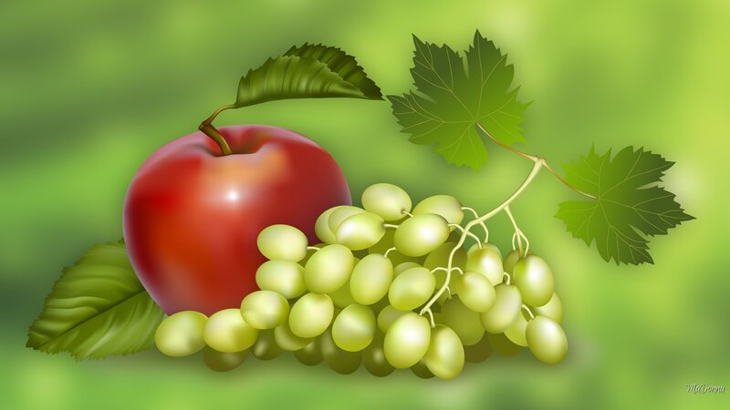 Red Apple and Green Grapes