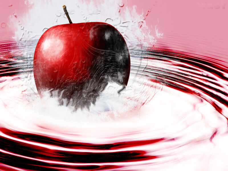 Red apple in swirling liquid