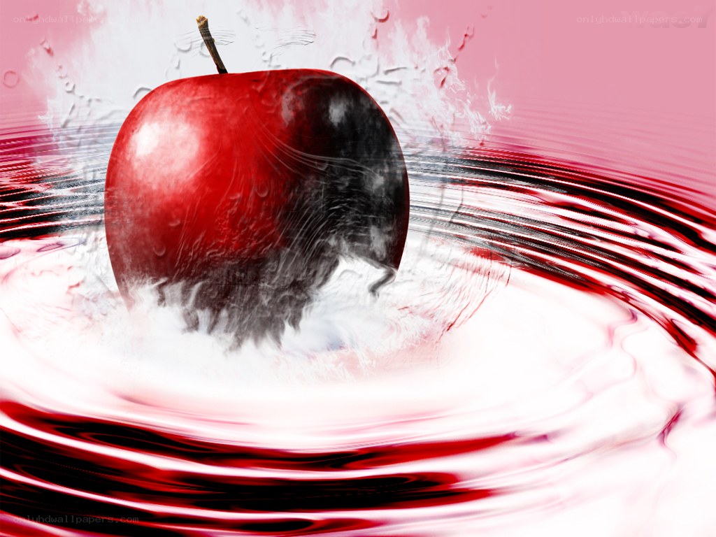 Red apple in swirling liquid