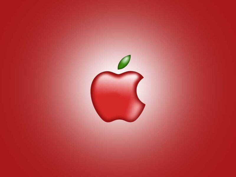 Red Apple Logo — Minimalist, Vector Art, Green Leaf