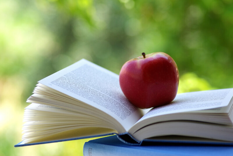 Red Apple on Book — Serene, Afternoon