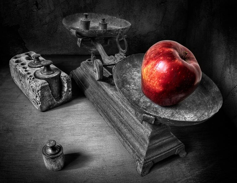 Red Apple on Scale — Dramatic