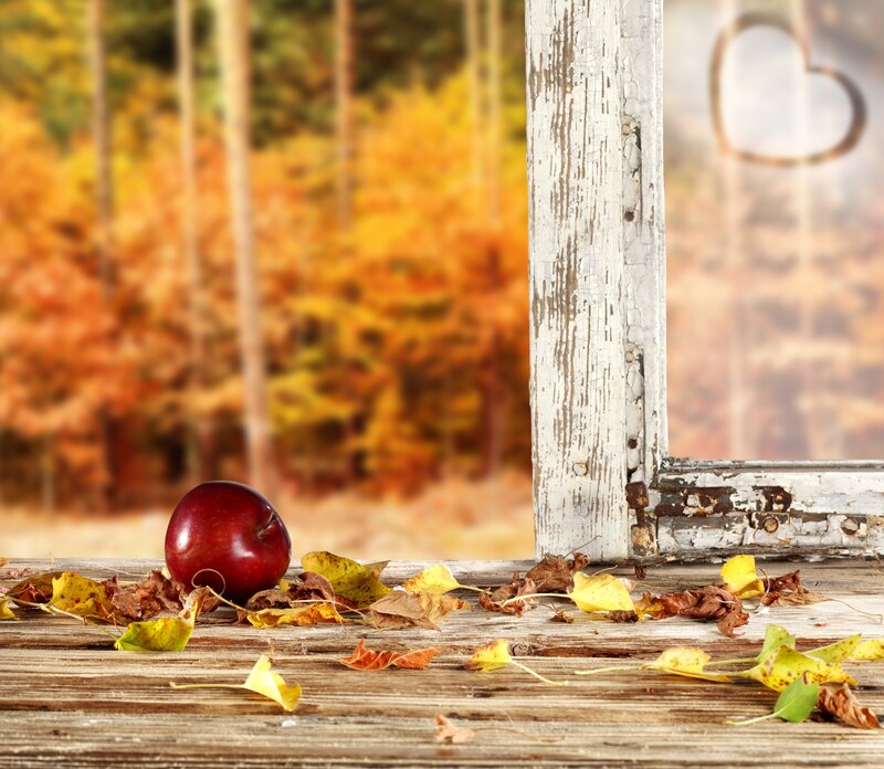 Red Apple on Table — Brown