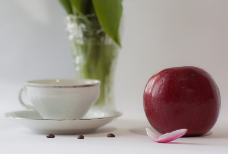 Red Apple on Table — White