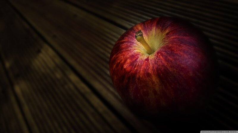 Red Apple on Wood — Dramatic