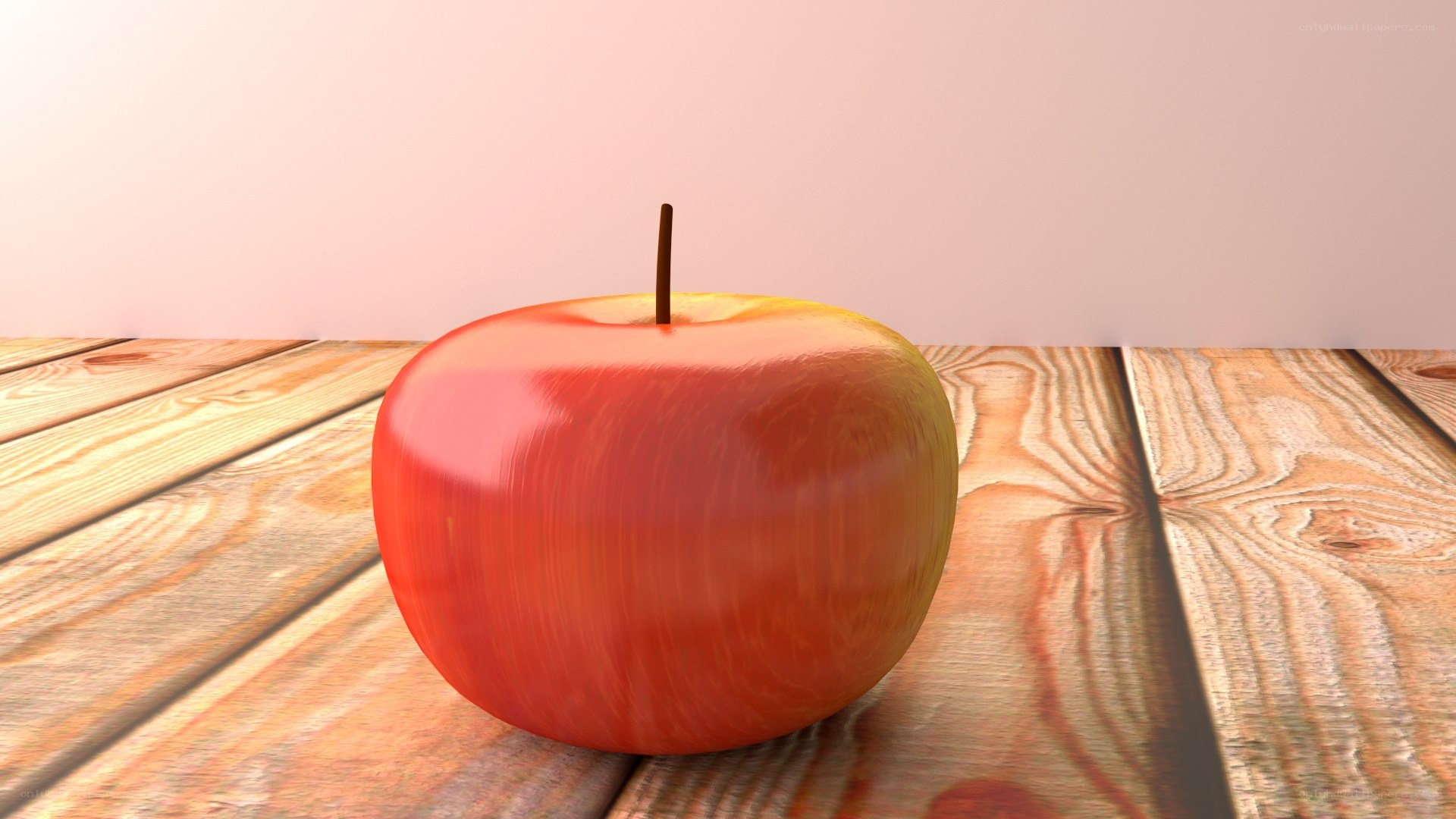 Red apple on wooden table