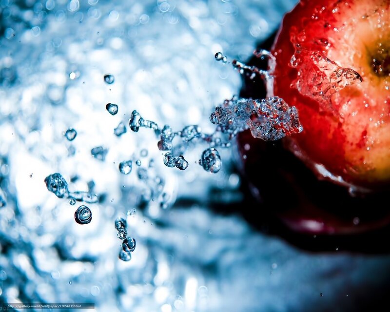 Red Apple Splashing Water — Blue