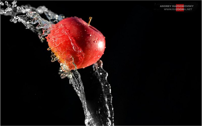 Red Apple Splashing Water